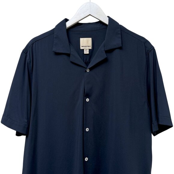 INDUSTRY Mens Travel Stretch Shirt Large Navy Blue Short Sleeve Button Up - Picture 3 of 6